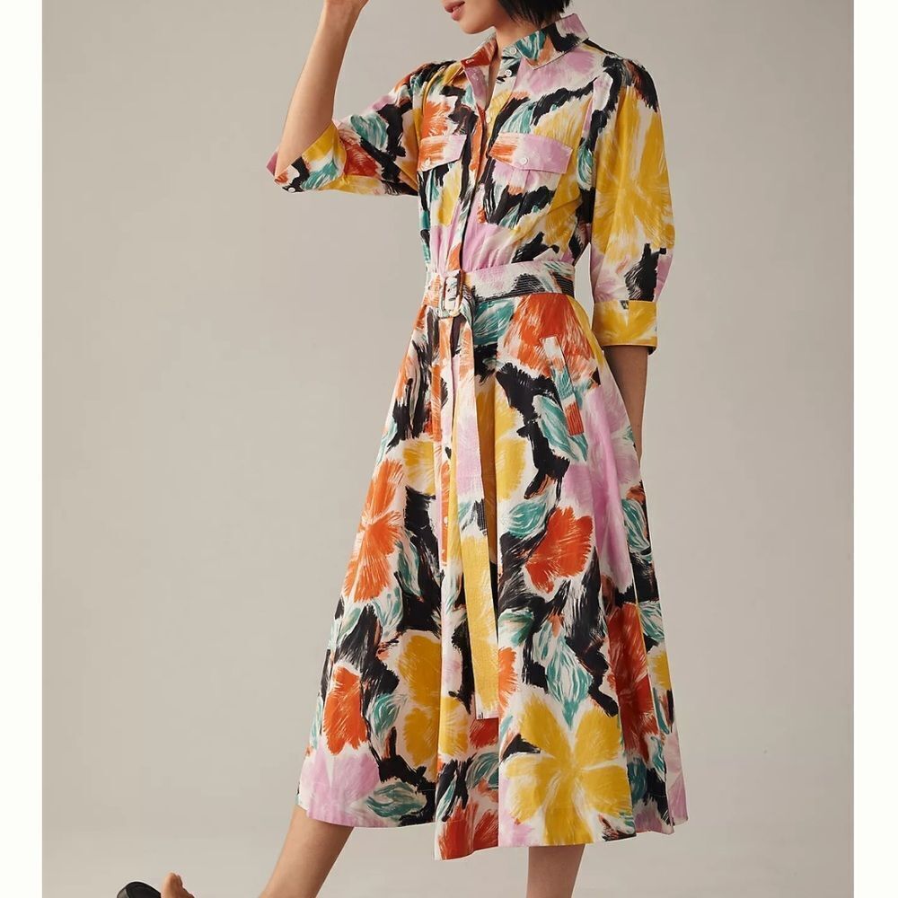 Anthropologie Multicolor Floral Midi Shirt Dress